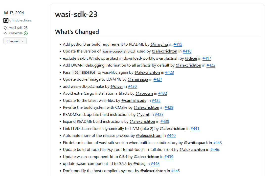 Screenshot of WASI-SDK 23 Release Notes