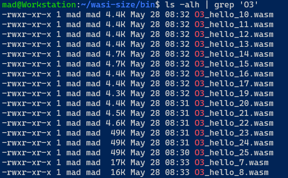 Screenshot of file listing showing compiled -O3 binaries